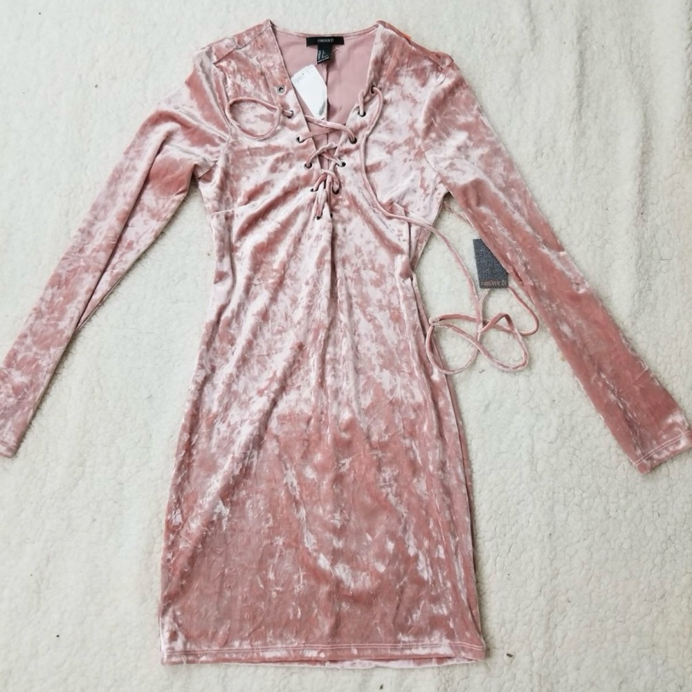 Forever 21 Blush Velvet Lace-Up Dress